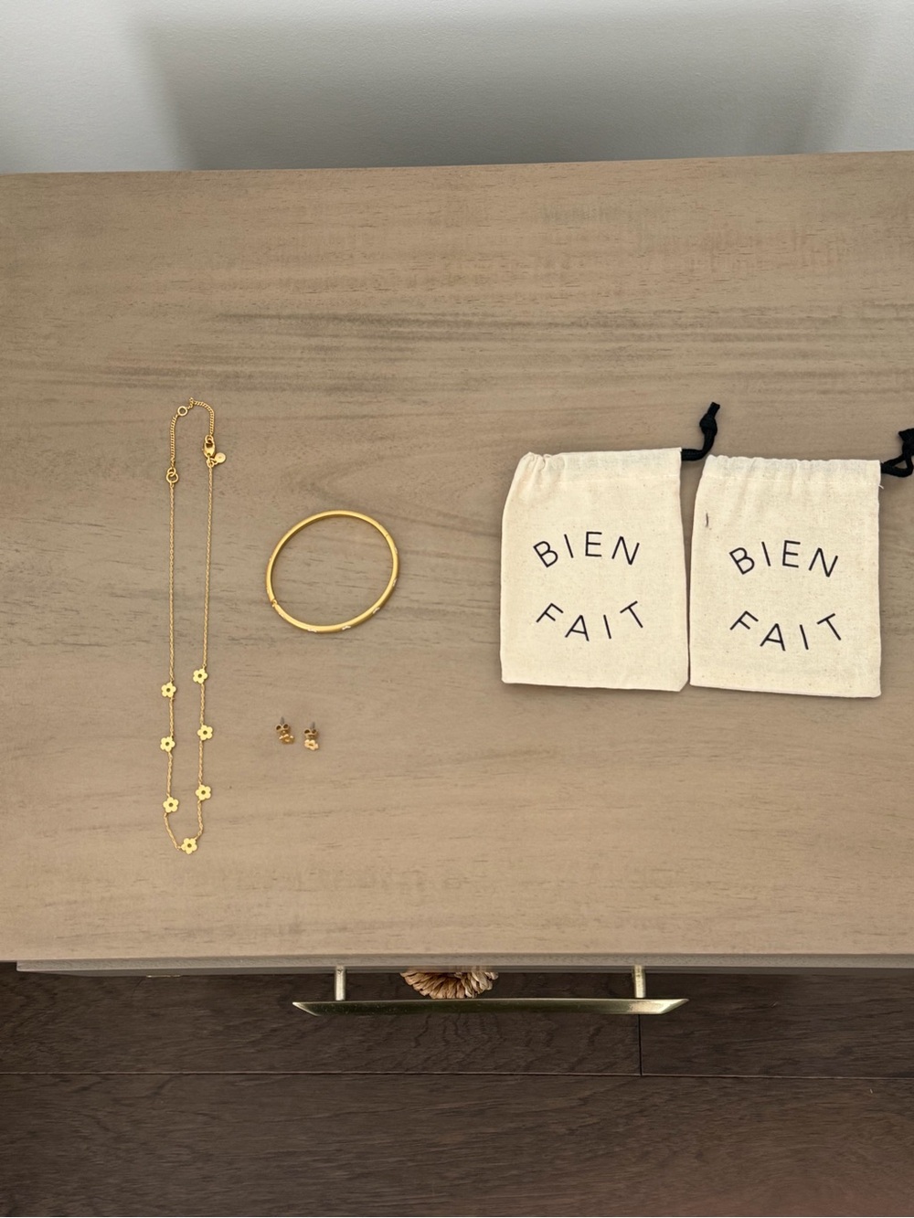 Madewell Gold Floral Station Necklace with Matching Studs and Bracelet
